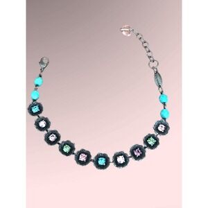 8.5" SPR22 Sabika Silver Tone Flower Bracelet Multicolored Stones Turqoise Beads